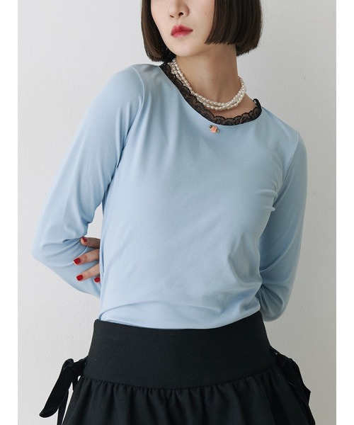 jouetie（ジュエティ）の「ローズモチーフレースドッキングロンT（Tシャツ/カットソー・レディース・オフホワイト/グレー/ブラック/ブルー・MEDIUM）」の4枚目の写真