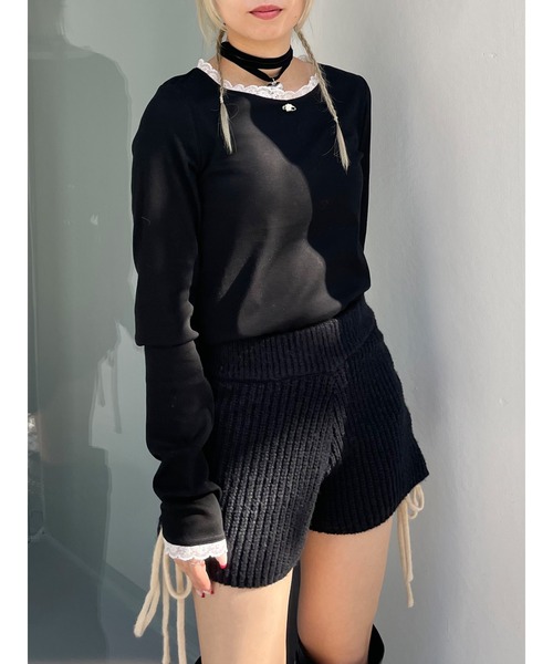 jouetie（ジュエティ）の「ローズモチーフレースドッキングロンT（Tシャツ/カットソー・レディース・オフホワイト/グレー/ブラック/ブルー・MEDIUM）」の8枚目の写真