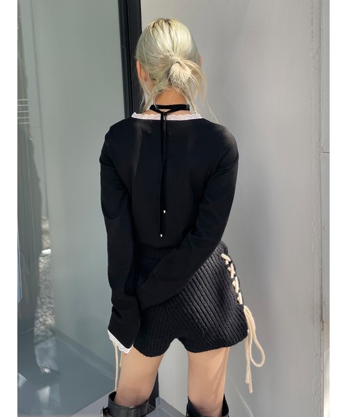 jouetie（ジュエティ）の「ローズモチーフレースドッキングロンT（Tシャツ/カットソー・レディース・オフホワイト/グレー/ブラック/ブルー・MEDIUM）」の6枚目の写真