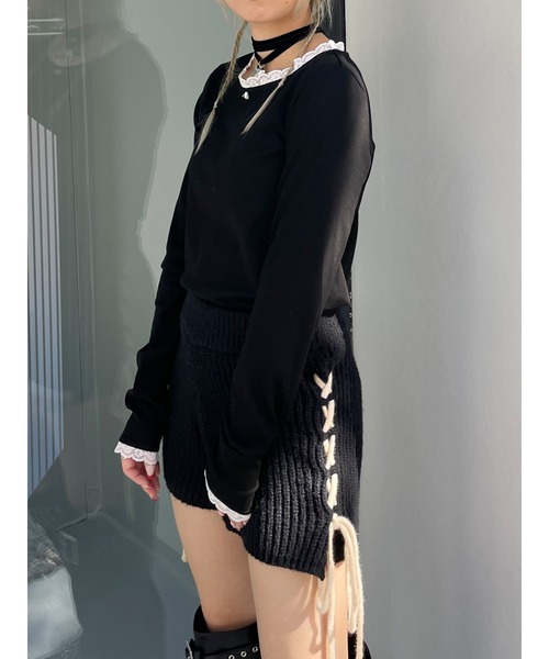 jouetie（ジュエティ）の「ローズモチーフレースドッキングロンT（Tシャツ/カットソー・レディース・オフホワイト/グレー/ブラック/ブルー・MEDIUM）」の7枚目の写真