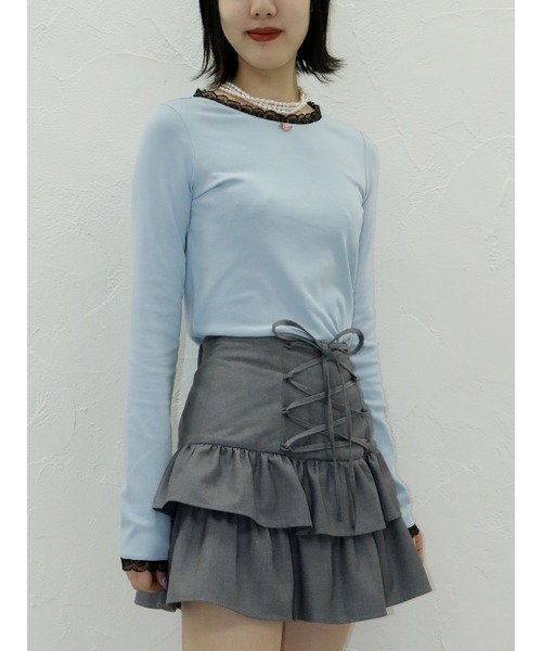 jouetie（ジュエティ）の「ローズモチーフレースドッキングロンT（Tシャツ/カットソー・レディース・オフホワイト/グレー/ブラック/ブルー・MEDIUM）」の12枚目の写真