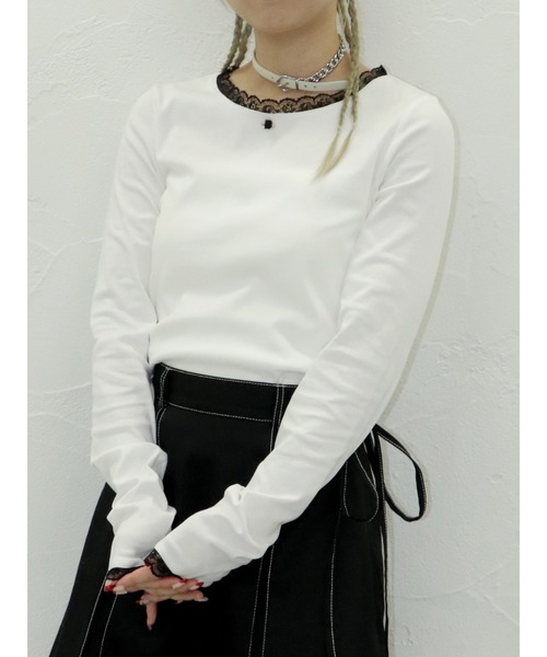 jouetie（ジュエティ）の「ローズモチーフレースドッキングロンT（Tシャツ/カットソー・レディース・オフホワイト/グレー/ブラック/ブルー・MEDIUM）」の16枚目の写真