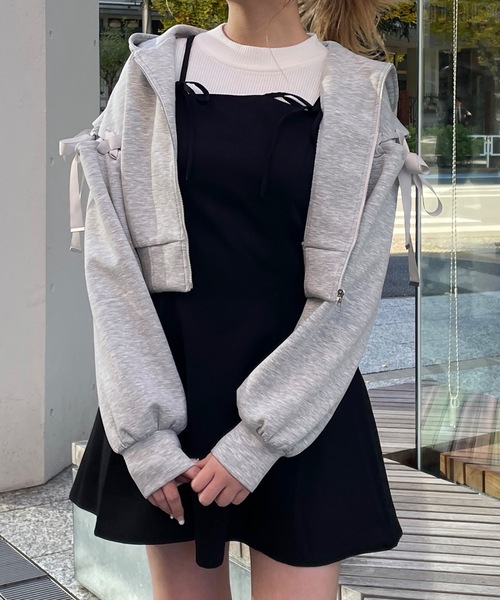 袖レースアップパーカー（パーカー）｜one way（ワンウェイ）