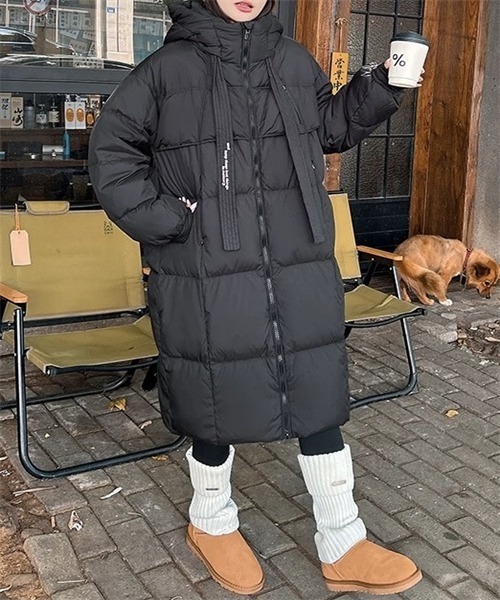 ブラックロングダウンジャケット フード付き Dream garden ダウンコート ダウンジャケット フード付き ロング