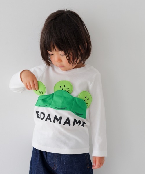 CHEEK ROOM（チークルーム）の「CHEEK ROOM/チークルーム えだまめロングＴシャツ（Tシャツ/カットソー・キッズ・ブラック/ピンク/ベージュ系その他6・100cm/90cm/110cm/120cm/130cm/80ｃｍ）」の2枚目の写真