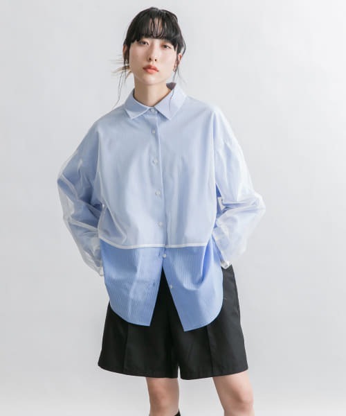 ケービーエフ　チュールレイヤードシャツ ケービーエフ KBF チュールレイヤードシャツ （PINK×GRAY