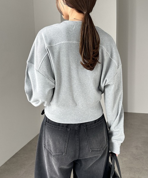 セール】テレコリブショート丈ラメスウェットップス（スウェット