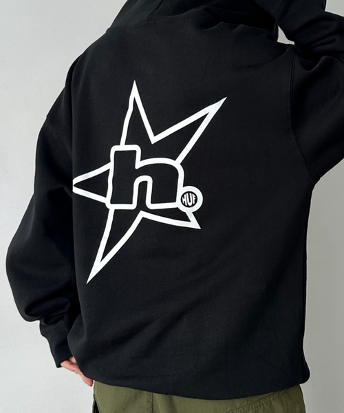HUF(ハフ)の「HUF(ハフ)/H STAR LOGO P/O HOODIE/スター ロゴ フーディ バックプリント スウェット パーカー プルオーバー(パーカー・レディース・ブラウン/ブラック/アッシュグレー・M/L/XL/XXL/S)」の4枚目の写真