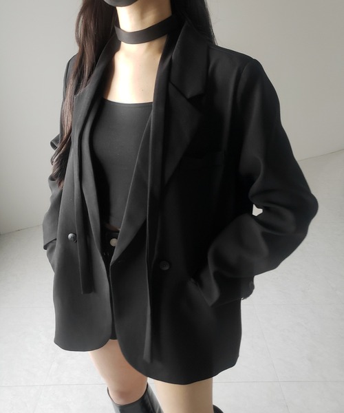 2WAY 】チョーカータイ付きテーラードジャケット／ choker tie set
