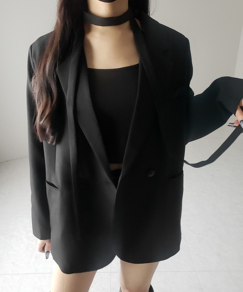 me+em select（ミームセレクト）の「【 ２WAY 】チョーカータイ付きテーラードジャケット／ choker tie set tailored jacket（テーラードジャケット・レディース・ブラック・FREE）」の4枚目の写真