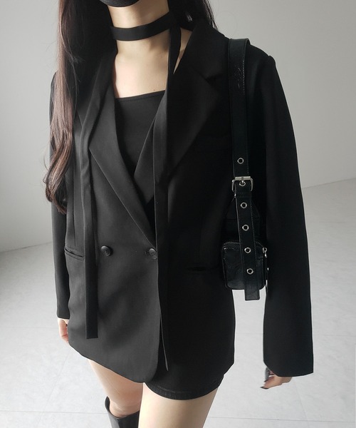 me+em select（ミームセレクト）の「【 ２WAY 】チョーカータイ付きテーラードジャケット／ choker tie set tailored jacket（テーラードジャケット・レディース・ブラック・FREE）」の5枚目の写真