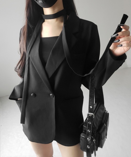 me+em select（ミームセレクト）の「【 ２WAY 】チョーカータイ付きテーラードジャケット／ choker tie set tailored jacket（テーラードジャケット・レディース・ブラック・FREE）」の6枚目の写真