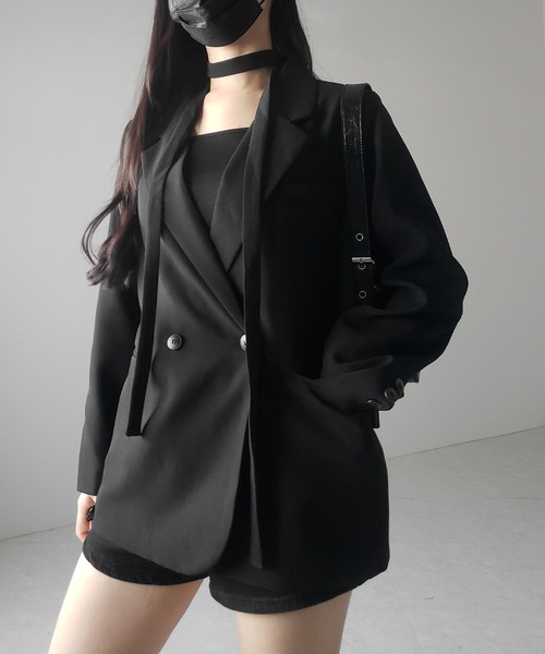 me+em select（ミームセレクト）の「【 ２WAY 】チョーカータイ付きテーラードジャケット／ choker tie set tailored jacket（テーラードジャケット・レディース・ブラック・FREE）」の9枚目の写真