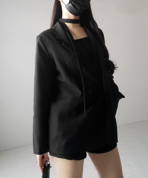 me+em select（ミームセレクト）の「【 ２WAY 】チョーカータイ付きテーラードジャケット／ choker tie set tailored jacket（テーラードジャケット・レディース・ブラック・FREE）」の11枚目の写真