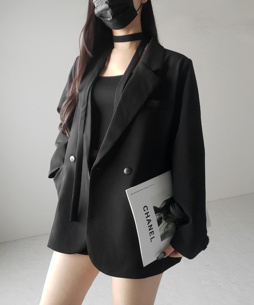 me+em select（ミームセレクト）の「【 ２WAY 】チョーカータイ付きテーラードジャケット／ choker tie set tailored jacket（テーラードジャケット・レディース・ブラック・FREE）」の12枚目の写真