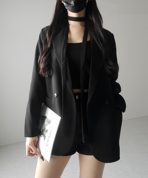 me+em select（ミームセレクト）の「【 ２WAY 】チョーカータイ付きテーラードジャケット／ choker tie set tailored jacket（テーラードジャケット・レディース・ブラック・FREE）」の13枚目の写真