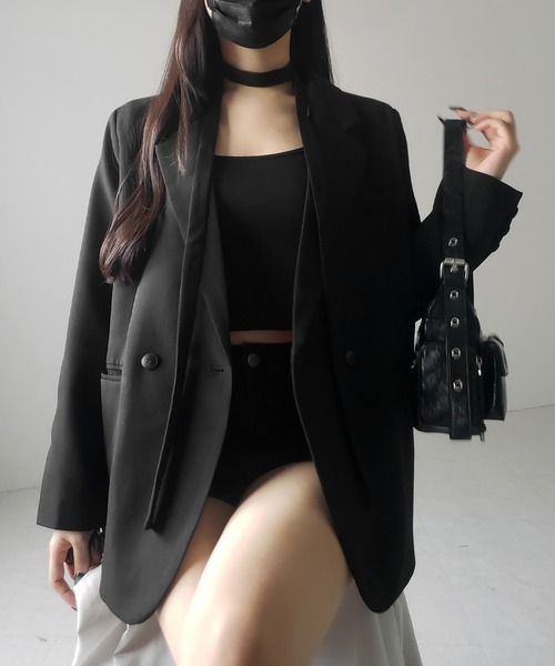 me+em select（ミームセレクト）の「【 ２WAY 】チョーカータイ付きテーラードジャケット／ choker tie set tailored jacket（テーラードジャケット・レディース・ブラック・FREE）」の15枚目の写真