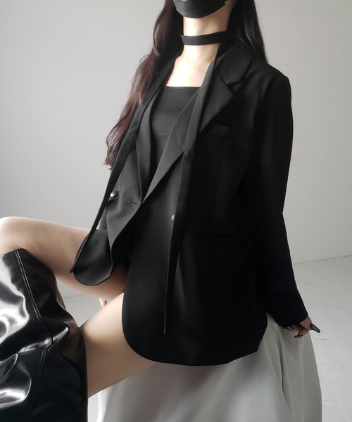 me+em select（ミームセレクト）の「【 ２WAY 】チョーカータイ付きテーラードジャケット／ choker tie set tailored jacket（テーラードジャケット・レディース・ブラック・FREE）」の16枚目の写真
