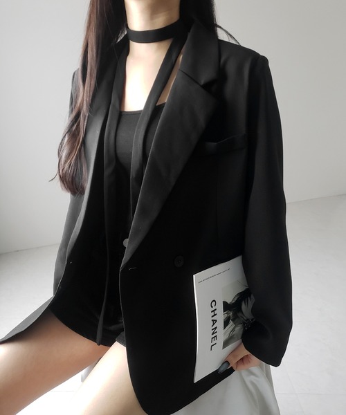 me+em select（ミームセレクト）の「【 ２WAY 】チョーカータイ付きテーラードジャケット／ choker tie set tailored jacket（テーラードジャケット・レディース・ブラック・FREE）」の17枚目の写真