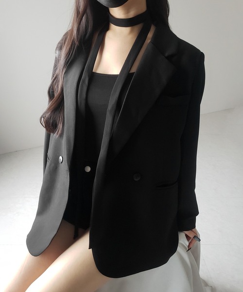 me+em select（ミームセレクト）の「【 ２WAY 】チョーカータイ付きテーラードジャケット／ choker tie set tailored jacket（テーラードジャケット・レディース・ブラック・FREE）」の19枚目の写真