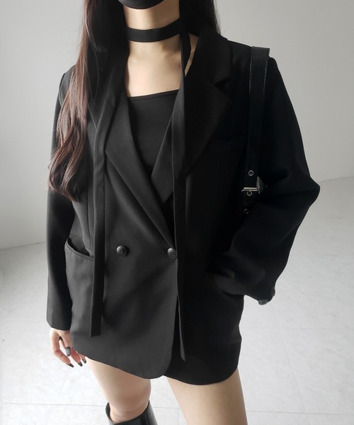me+em select（ミームセレクト）の「【 ２WAY 】チョーカータイ付きテーラードジャケット／ choker tie set tailored jacket（テーラードジャケット・レディース・ブラック・FREE）」の7枚目の写真