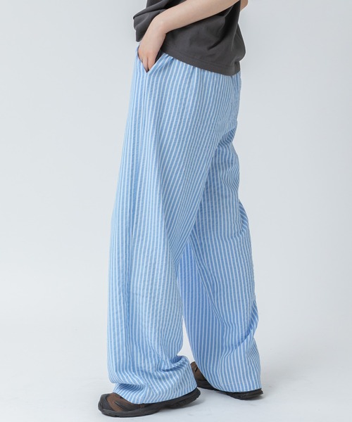 HEILIS(ヘイリス)の「【S,Mサイズ展開あり】ストライプイージーパジャマパンツ/ウエストゴム ストライプ柄 イージーパンツ 春服 夏服 カジュアル 楽ちん 韓国 トレンド カジュアル ノームコア(その他パンツ・レディース・ブラウン/ブルー/アイボリー・S/M)」の4枚目の写真