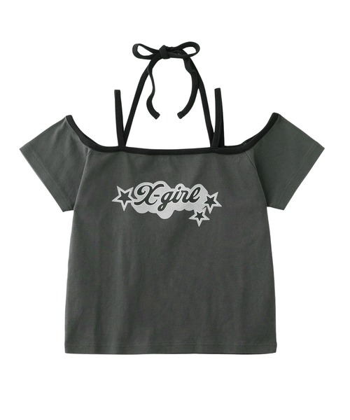 X-girl(エックスガール)の「FLYING STARS LOGO OFF THE SHOULDER BABY TEE(Tシャツ/カットソー・レディース・ホワイト/ベージュ/チャコール・S/M)」の10枚目の写真