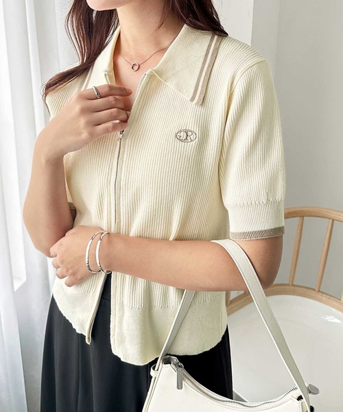 GeeRA（ジーラ）の「夏に大活躍！衿付ダブルジップ半袖ニットカーディガン（ニット/セーター・レディース・オフホワイト/グレー/ブラック・LARGE/X-LARGE/MEDIUM）」の8枚目の写真