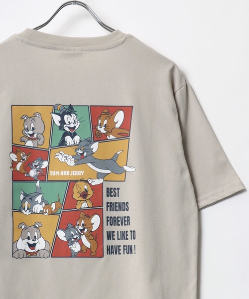 Tom＆Jerry（トムアンドジェリー）の「Tom＆Jerry/トムとジェリー ワンポイント刺繍 キャラクターイラスト フロント バックプリント 半袖Tシャツ レディース メンズ（Tシャツ/カットソー・レディース・グリーン系その他/ベージュ/ブルー系その他/イエロー/ネイビー/ピンク/ホワイト/アッシュグレー/ブラック系その他/ブラック/グレー系その他/ブラック系その他2・M/L/LL）」の7枚目の写真