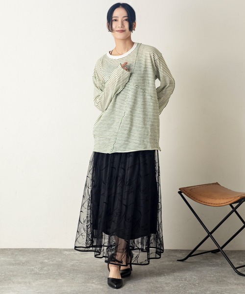 セール】春風になびく、軽やかフェミニンチュール花柄スカート  