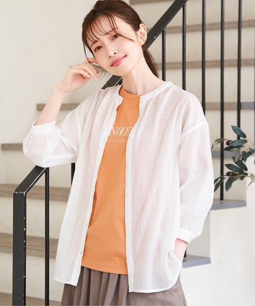 ikka(イッカ)の「コットン楊柳バンドカラーシャツ(シャツ/ブラウス・レディース・オフホワイト/チャコールグレー/ブルー/イエロー・M/L/S)」の12枚目の写真
