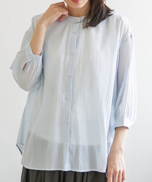 ikka(イッカ)の「コットン楊柳バンドカラーシャツ(シャツ/ブラウス・レディース・オフホワイト/チャコールグレー/ブルー/イエロー・M/L/S)」の3枚目の写真