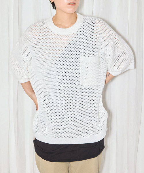 CITYSHOP(シティーショップ)の「RAME MESH ニット(ニット/セーター・レディース・ブラック/ホワイト・FREE)」の2枚目の写真