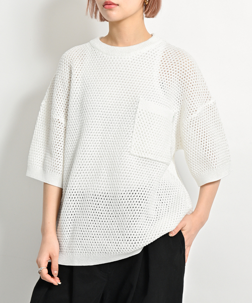 CITYSHOP(シティーショップ)の「RAME MESH ニット(ニット/セーター・レディース・ブラック/ホワイト・FREE)」の17枚目の写真