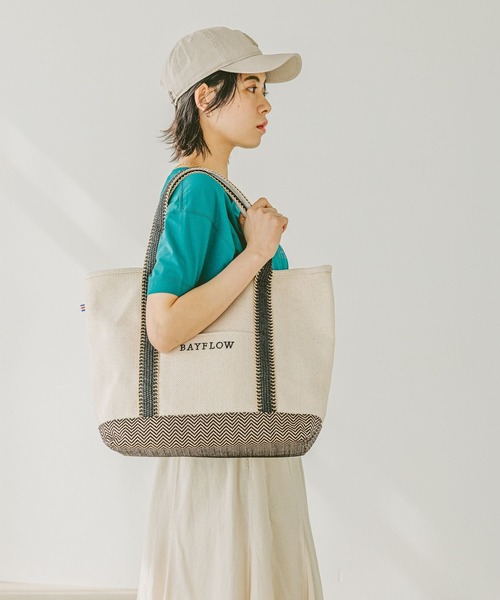 BAYFLOW（ベイフロー）の「[旅行やマザーズバッグに]25SヘリンボンロゴトートL（トートバッグ・レディース・ナチュラル・FREE）」の16枚目の写真