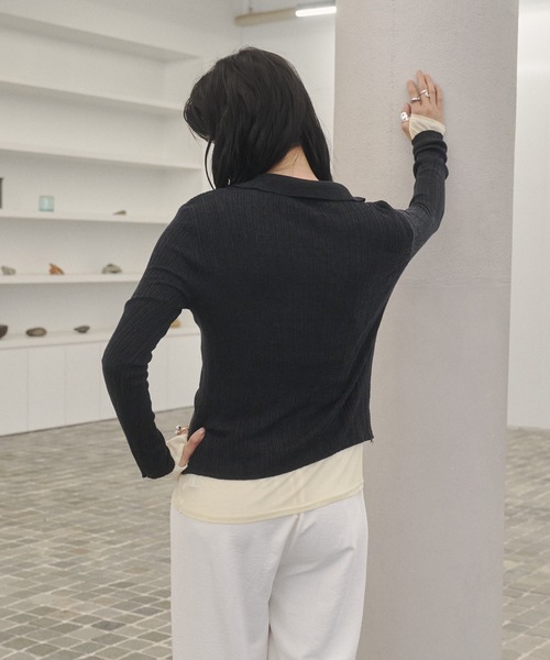 Lutim by u(ルチバイユー)の「Tight rib polo knit / タイトリブポロニット(ニット/セーター・レディース・ブルー/チャコールグレー/グレー/ナチュラル/イエロー・FREE)」の8枚目の写真