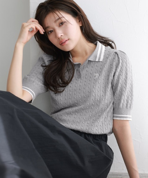 U.S. POLO ASSN.(ユーエスポロアッスン)の「U.S. POLO ASSN. 配色デザインポロニット(ニット/セーター・レディース・ネイビー系/アイボリー系/グレー系・L/M)」の2枚目の写真