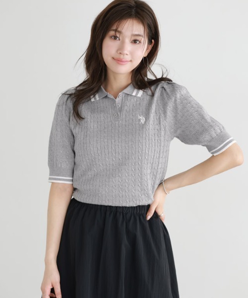 U.S. POLO ASSN.(ユーエスポロアッスン)の「U.S. POLO ASSN. 配色デザインポロニット(ニット/セーター・レディース・ネイビー系/アイボリー系/グレー系・L/M)」の6枚目の写真