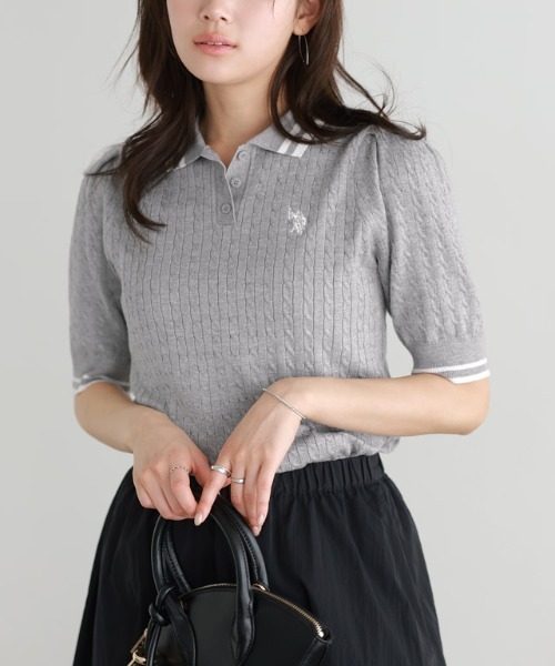 U.S. POLO ASSN.(ユーエスポロアッスン)の「U.S. POLO ASSN. 配色デザインポロニット(ニット/セーター・レディース・ネイビー系/アイボリー系/グレー系・L/M)」の8枚目の写真