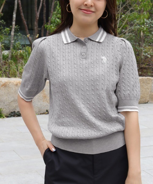 U.S. POLO ASSN.(ユーエスポロアッスン)の「U.S. POLO ASSN. 配色デザインポロニット(ニット/セーター・レディース・ネイビー系/アイボリー系/グレー系・L/M)」の11枚目の写真