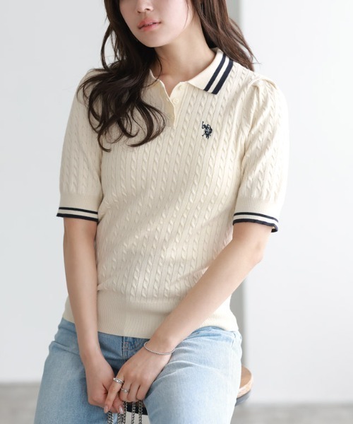 U.S. POLO ASSN.(ユーエスポロアッスン)の「U.S. POLO ASSN. 配色デザインポロニット(ニット/セーター・レディース・ネイビー系/アイボリー系/グレー系・L/M)」の15枚目の写真