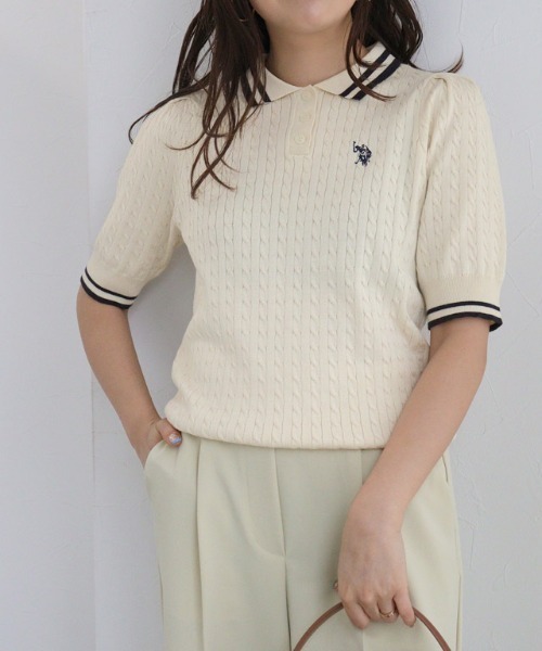 U.S. POLO ASSN.(ユーエスポロアッスン)の「U.S. POLO ASSN. 配色デザインポロニット(ニット/セーター・レディース・ネイビー系/アイボリー系/グレー系・L/M)」の18枚目の写真