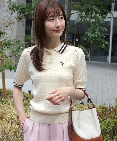 U.S. POLO ASSN.(ユーエスポロアッスン)の「U.S. POLO ASSN. 配色デザインポロニット(ニット/セーター・レディース・ネイビー系/アイボリー系/グレー系・L/M)」の19枚目の写真