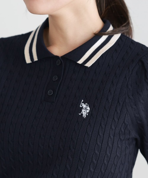 U.S. POLO ASSN.(ユーエスポロアッスン)の「U.S. POLO ASSN. 配色デザインポロニット(ニット/セーター・レディース・ネイビー系/アイボリー系/グレー系・L/M)」の5枚目の写真