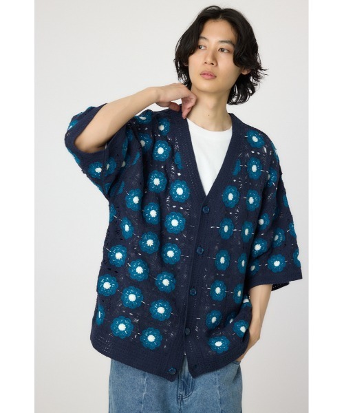 レア 極美品 45R クロッシェ フラワー ボレロ カーディガン ハンドニット セール】クロシェフラワー半袖ニットカーディガン（カーディガン