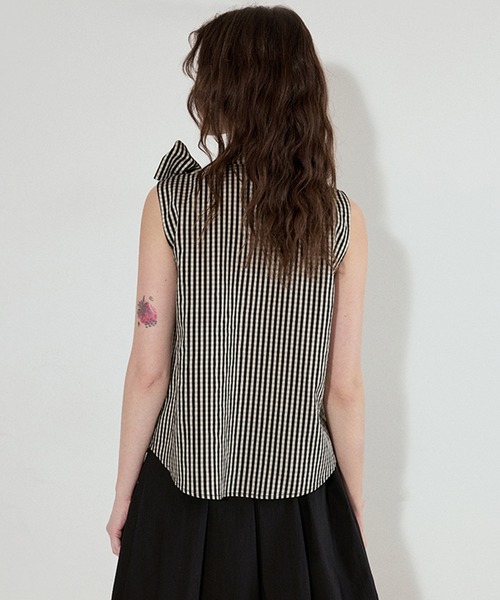チェック柄 リボンタイ ノースリーブブラウス FX25S109【Fano Studios