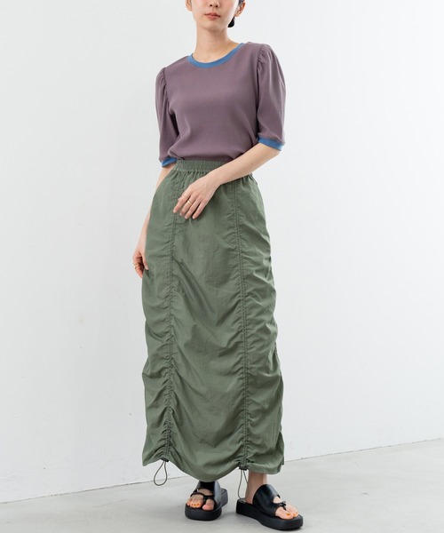 SABUROKU(サブロク)の「【SABUROKU】着るだけで 華奢魅せ ギャザースリーブ 半袖 プルオーバー(Tシャツ/カットソー・レディース・イエロー/ブルー・M)」の4枚目の写真