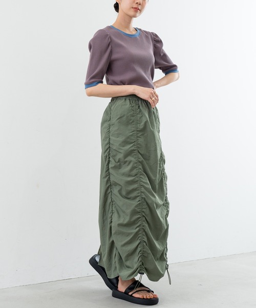 SABUROKU(サブロク)の「【SABUROKU】着るだけで 華奢魅せ ギャザースリーブ 半袖 プルオーバー(Tシャツ/カットソー・レディース・イエロー/ブルー・M)」の5枚目の写真