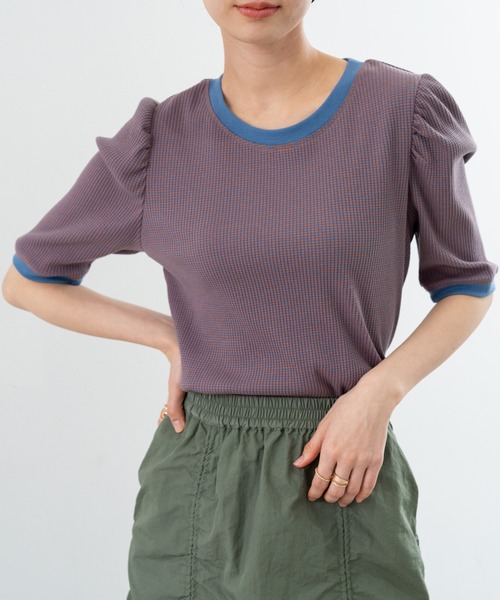 SABUROKU(サブロク)の「【SABUROKU】着るだけで 華奢魅せ ギャザースリーブ 半袖 プルオーバー(Tシャツ/カットソー・レディース・イエロー/ブルー・M)」の7枚目の写真