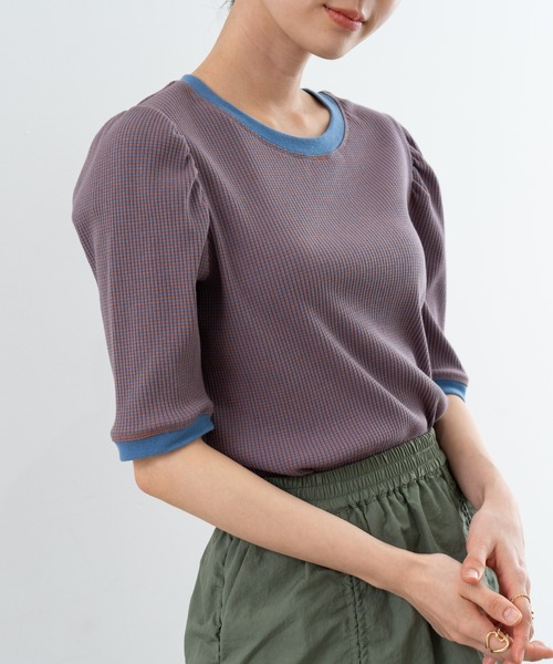 SABUROKU(サブロク)の「【SABUROKU】着るだけで 華奢魅せ ギャザースリーブ 半袖 プルオーバー(Tシャツ/カットソー・レディース・イエロー/ブルー・M)」の8枚目の写真